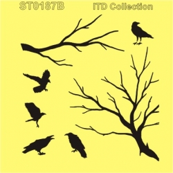 Szablon ST0187B - drzewo, ptaki, kruki
