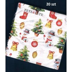 Serwetka  -3248-  CAŁE OPAKOWANIE   20szt  , bałwan, choinka , białe tło, małe wzory