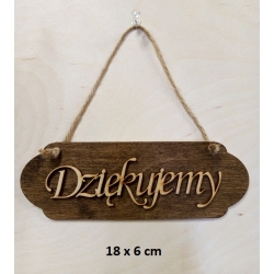 SKLEJKA 3#mm Tabliczka 18x6cm DZIĘKUJEMY / podziękowanie / tabliczka zawieszka ze sznurkiem jutowym / 2202