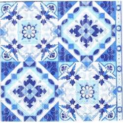 Serwetka  -3220-  niebieskie wzory, kafelki,płytki