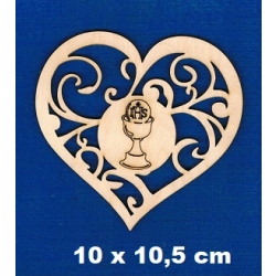 Serce 10x10,5cm , Serce ażurowe z kielichem , Komunia Święta ,Hostia IHS  /SKLEJKA #3mm