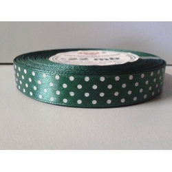 1mb  / Wstążka satynowa 12mm kropki  CIEMNA ZIELEŃ /  satynka 12 / tasiemka satynowa