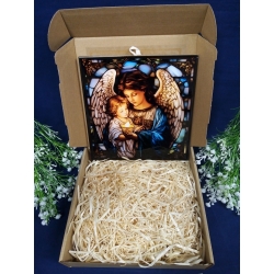 Pamiątka Chrztu Świętego - Obraz Anioła Stróża - CERAMIKA OBRAZEK WYSOKI POŁYSK 20x20cm / Chrzest Święty / 9888