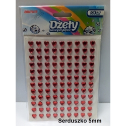 Dżety kryształki samoprzylepne serca mini / Walentynki / DS53/ serduszko 5mm CZERWONE 108szt / BREWIS / serce naklejki