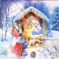 Serwetka  -3178-  Boże Narodzenie , Trzej Królowie, Szopka