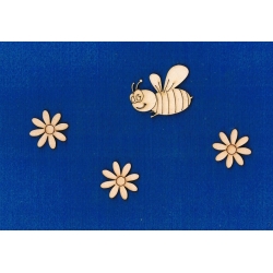 Pszczoła, pszczółka 5x4cm ,  3 x kwiatki 3cm, kwiaty