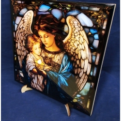 Pamiątka Chrztu Świętego - Obraz Anioła Stróża - CERAMIKA OBRAZEK WYSOKI POŁYSK 20x20cm / Chrzest Święty / 9888