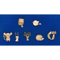 Zwierzątka leśne 4x4 cm , małe  drzewo 4x4cm ,     ( komplet 7 sztuk )