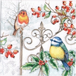 Serwetka -3151- MINI 25x25 cm , wzór 4 krotny , ptaszki