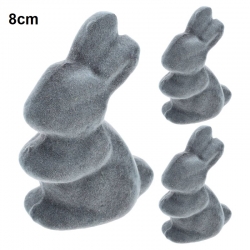 Zajączek Flokowany 3szt Szare /  8x5x3cm  / ZAJĄCZEK 8cm  / KRÓLICZEK 8x5x3cm / miłe w dotyku , styropian