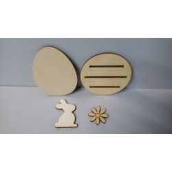 Jajko , zajączek , kwiatuszek  na podstawce  h-  9cm /  komplet  4szt / SKLEJKA # 3mm / stojak na jajko, podstawka