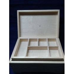 Pudełko drewniane , skrzynka   30x20x13,5 cm   z jednym wkładem 6 przegródek , np; na biżuterię , drobiazgi, pudełko 30x20x13,5cm