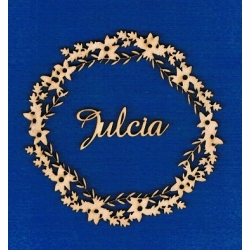 Chrzest Święty, ozdoba , wianuszek 10x10cm + imię Julcia , sklejka