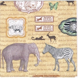 Serwetka  -1620-  safari,słoń,żyrafa