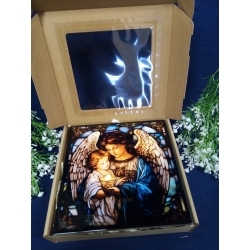 Pamiątka Chrztu Świętego - Obraz Anioła Stróża - CERAMIKA OBRAZEK WYSOKI POŁYSK 20x20cm / Chrzest Święty / 9888