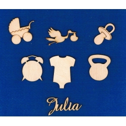 Metryczka , narodziny, urodziny DZIEWCZYNKA komplet 6szt    - Julia