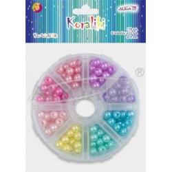 Plastikowe koraliki perłowe  8mm ,   ZESTAW  w pudełku  176szt. , kulka 8mm  / ALIGA
