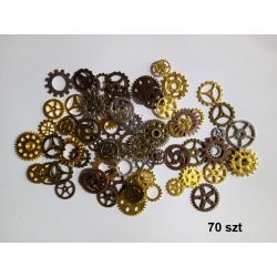 Dekor D04 koło zębate(kolorowe), koła zębate 70szt +/-2szt mix razmiarów od 1,5-2,5cm / METALOWE / trybiki